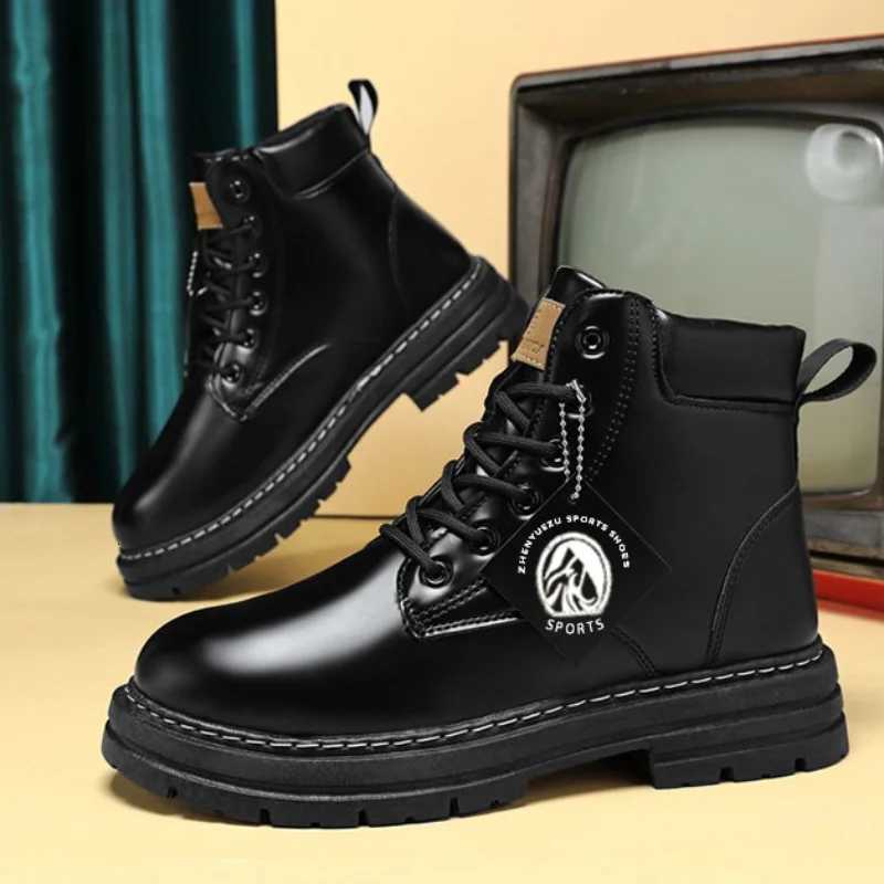 High Top Boots Mens Leather Shoes Fashion Motorcycle Ankle Boots for Men Winter Boots Man Shoes LaceUp Botas Hombre W251024