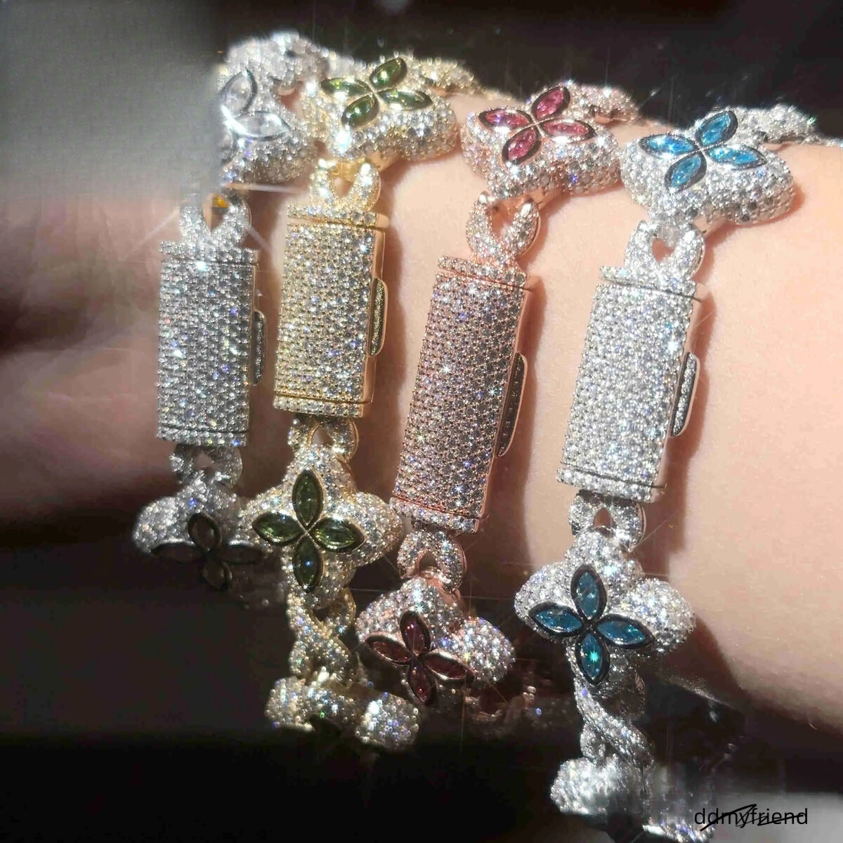 Color Natural Peridot With Cuban Link White Gold Plated Moissanite Dia High Quality Hip Hop Bracelet Ddmyfriend