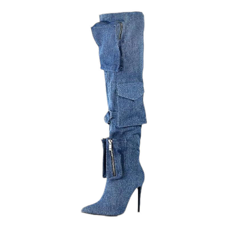 Women's Closed Toe Pocket Detail Stiletto Heel Over The Knee Boots