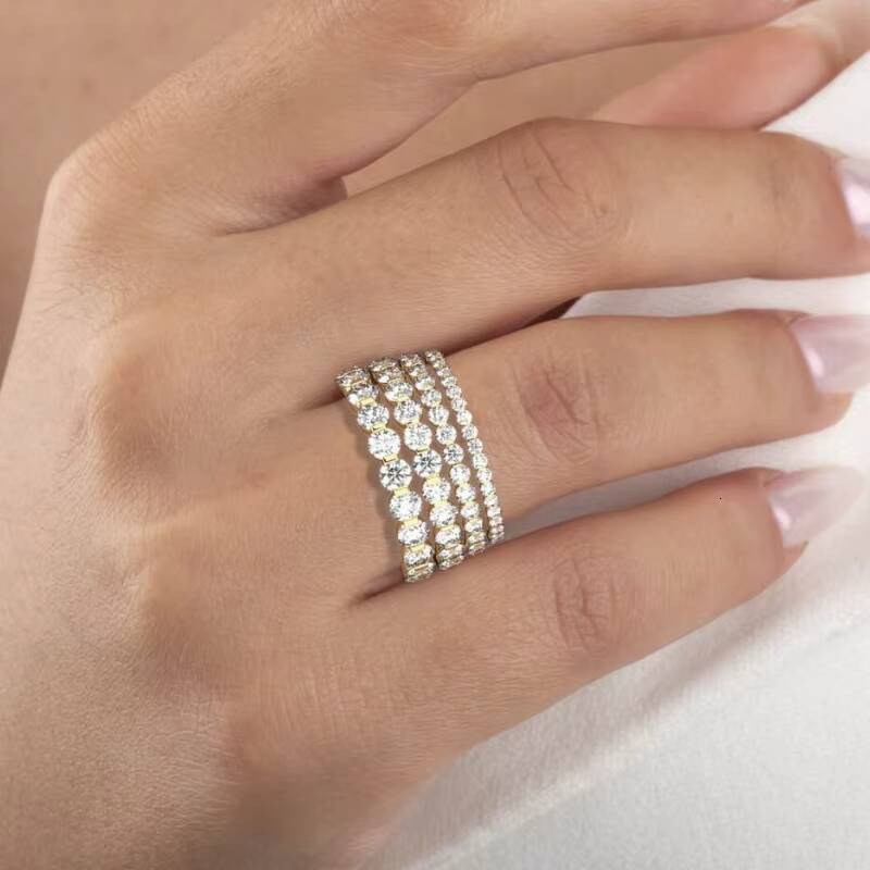 14K Gold Plated Moissanite Ring VVS Diamond Womens Full Eternity Anniversary VVS Engagement Ring