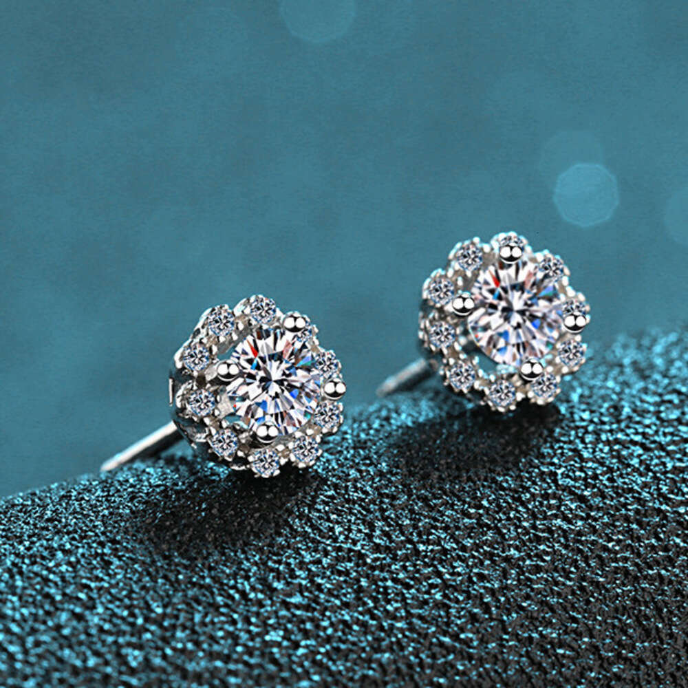 DHCollections-- 2020 New Pure Sier for Women Four-Prong 60 Points Moissanite Simulated Earrings Round Package