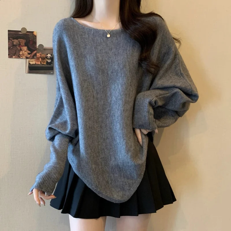 Knitted Sweater Women Solid Color Pullover Long Sleeve Irregular Bat Sleeve Cape Top 251020