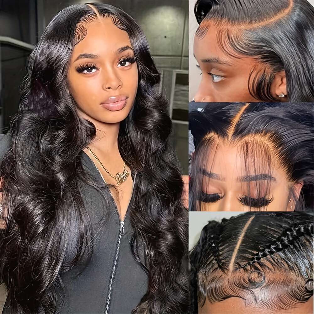 Human - Unprocessed Virgin Hair 180% Density Natural Body Wave Texture, Breathable Base with 13x4 HD Lace Frontal Pre-Plucked Hairline Seamless Blend,