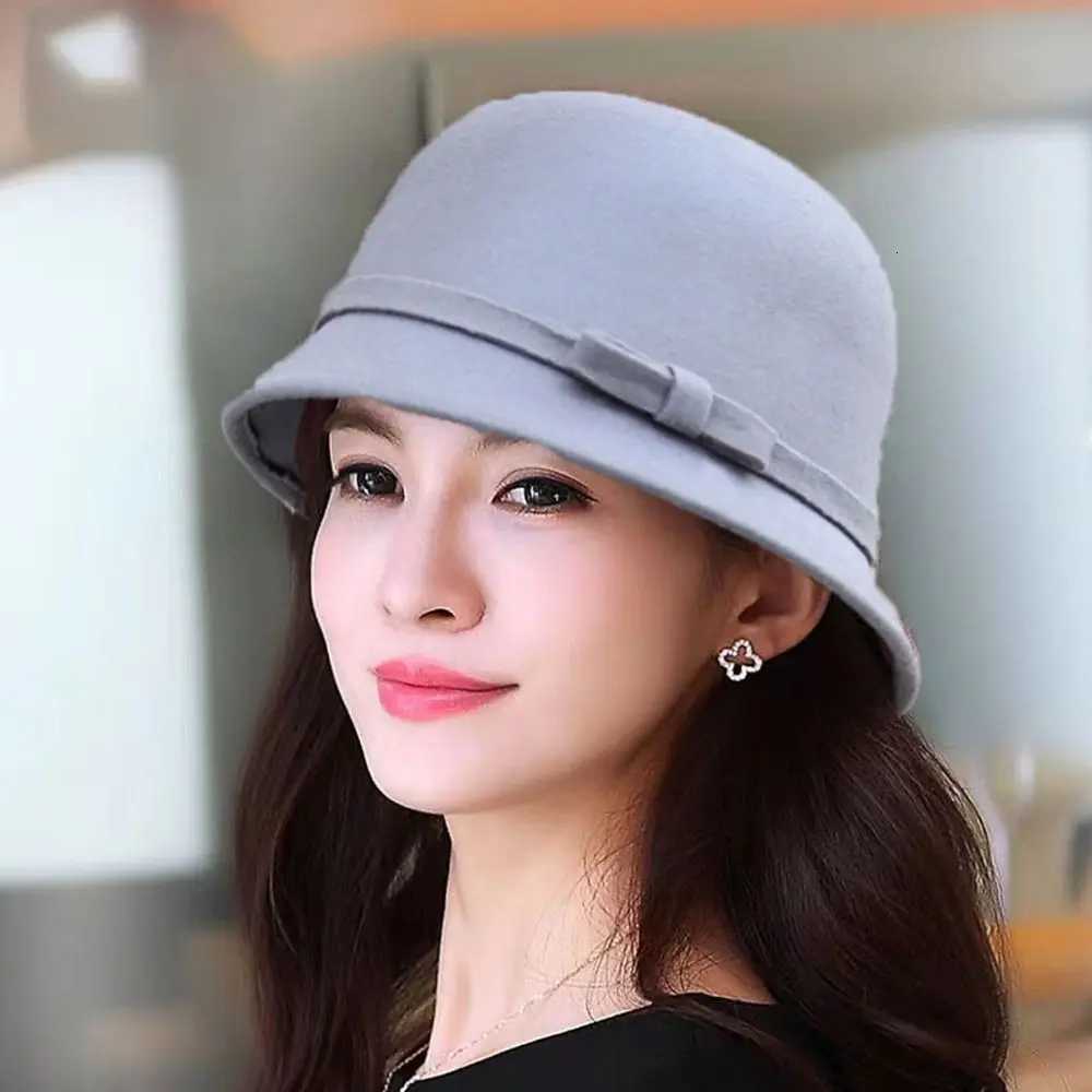 Autumn Winter Bowknot Felt Fedora Hats Fashion Women Girls Panama Cap Vintage Jazz Hat Elegant Soft Dome Bucket CapL251024