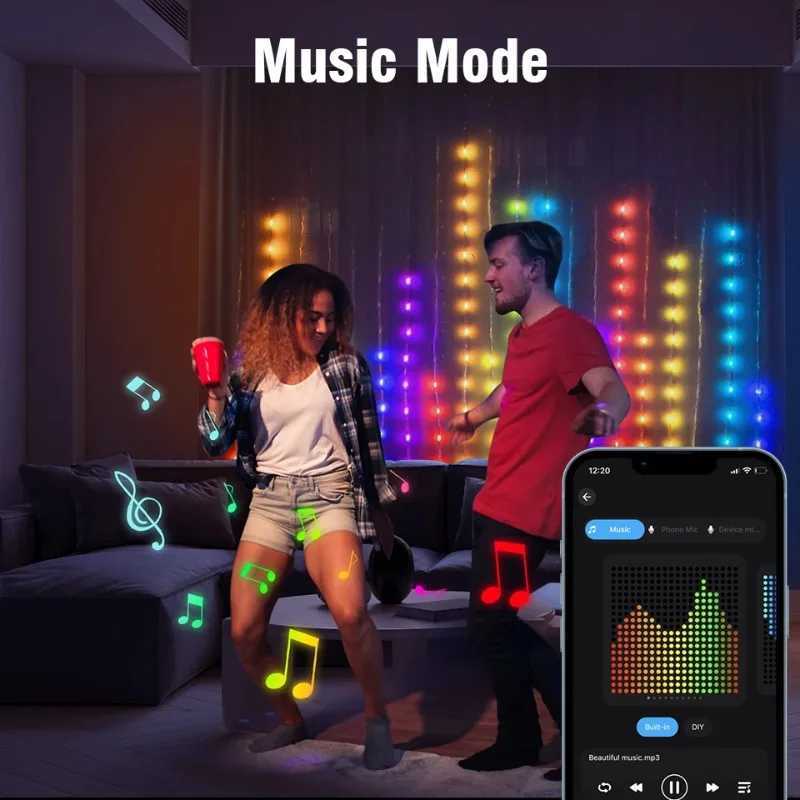 99Ft Smart Curtain Lights 400 LEDs String Light Garland Curtain Lights DIY Color Music Sync Window Lighting for Christmas Decor Z251024