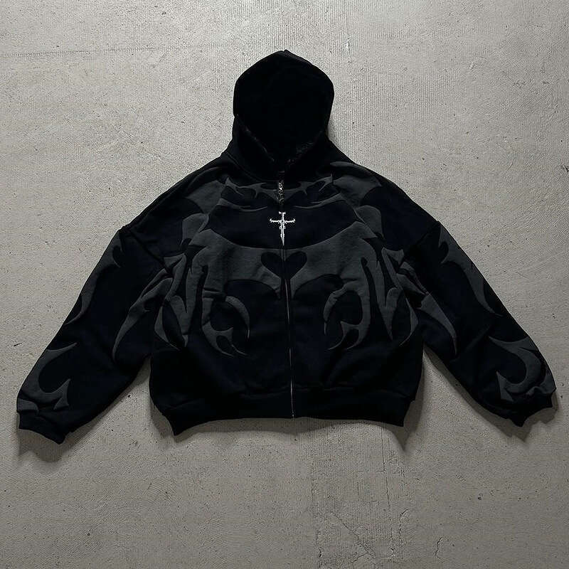 2025 Autumn Winter Letter Foam Loose Trendy Street Hip-Hop Zipper Hooded Sweatshirt for Women