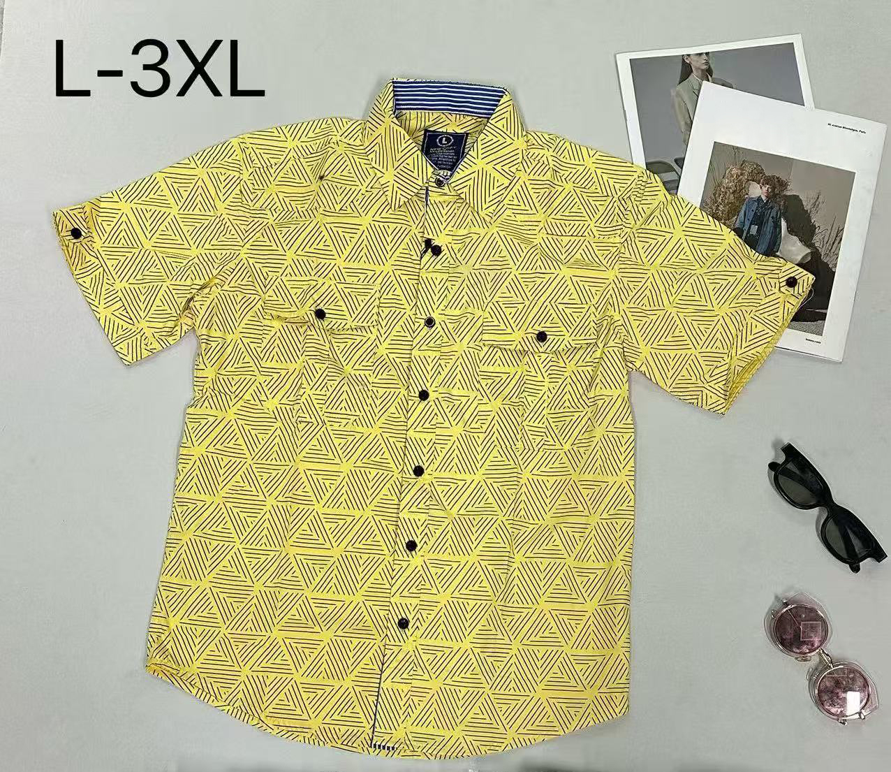 Men's Loose Short-Sleeve Shirt with Geometric Print & Pocket Design, Trendy Summer Casual Button-Down 100% Cotton - NO22