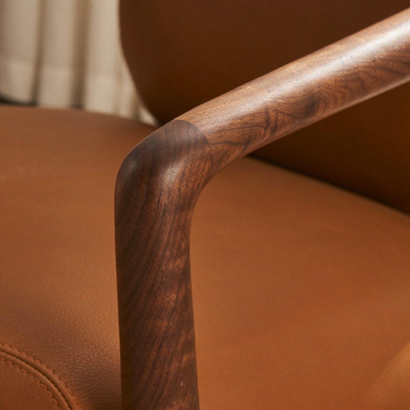 Customizable Black Walnut & Top Grain Leather Leisure Chair for Living Room Single Seat Salon Reception