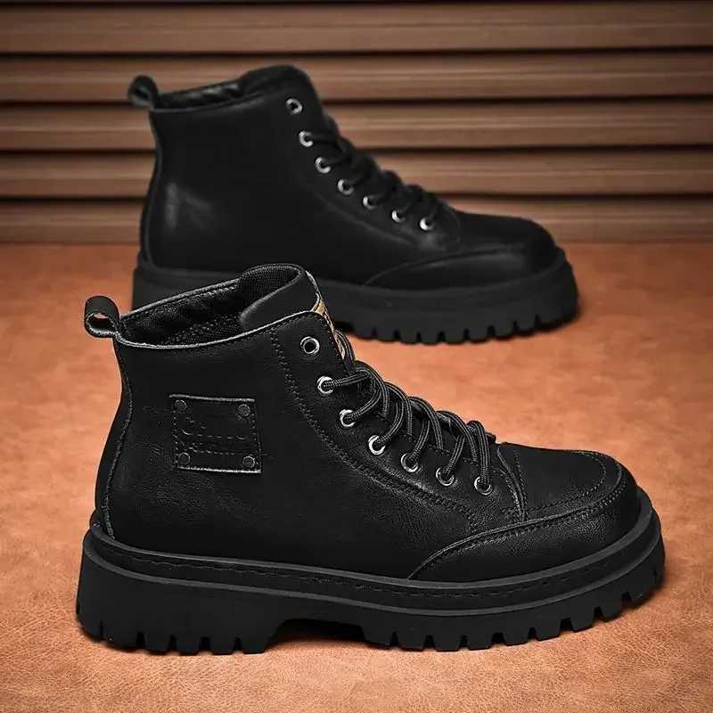 Men Boots Autumn Leather Waterproof Midtop Sports Shoes New Fashion Ankle Boots Casual Outdoor Hiking Boots Shoes Male Sneakers W251024
