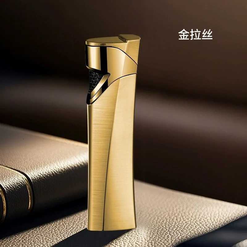 New Streamlined Long Windproof Lighter Compact Metal Brushed Inflatable Straight Jet Cigarette Lighter Smoking Accessories D251024