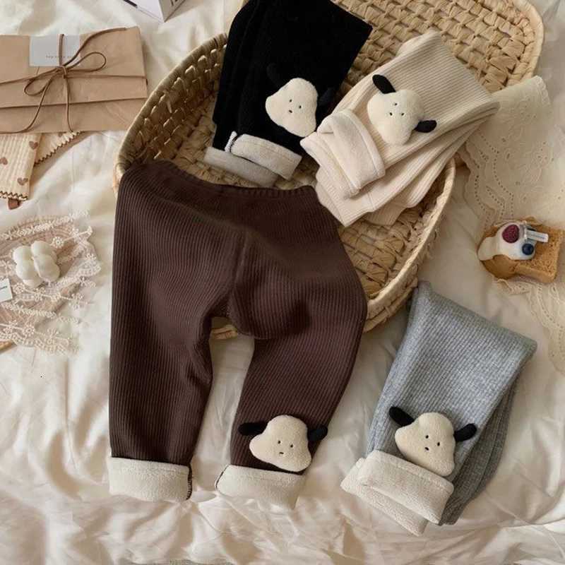 Winter Thermal Leggings for Girls 3D Cartoon Puppy Fleece Lined Pants Elastic Waist Kids TrousersT251024