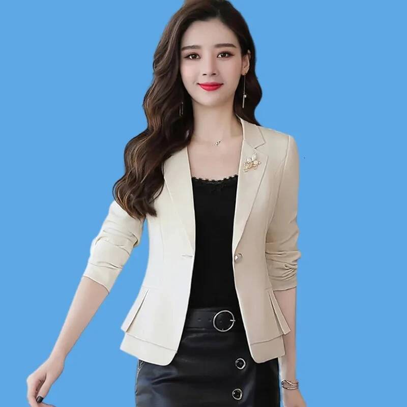 Spring Autumn Jackets 2024New Solid Fashion Slim Office Short Women Elegant Single Button Formal Blazer Coat dongdumaoyi