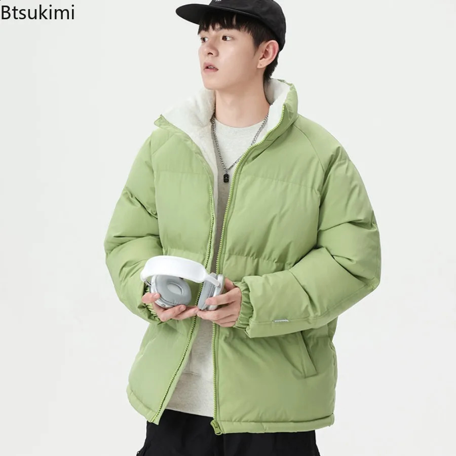 Winter Jackets Mens Casual Solid Loose Thicken Warm Parkas Coats Fashion Stand Collar Down Cotton Jackets Couple Outerwear 251020