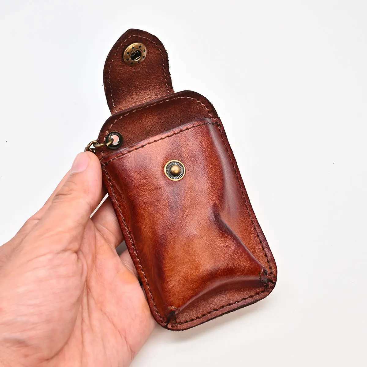Leather Car Key Case Belt Wear Smart Belt Pouch Portable Key Case Retro Wrinkled Top Layer Cowhide Leather Key Fob Holder Z251023