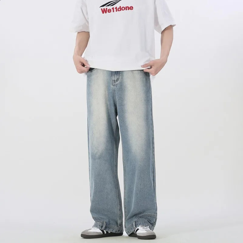 Vintage American Retro Reverse Side Turned Denim Jeans Men Women Couple Straight Wide Leg Baggy Drag Pants Trendy 251023