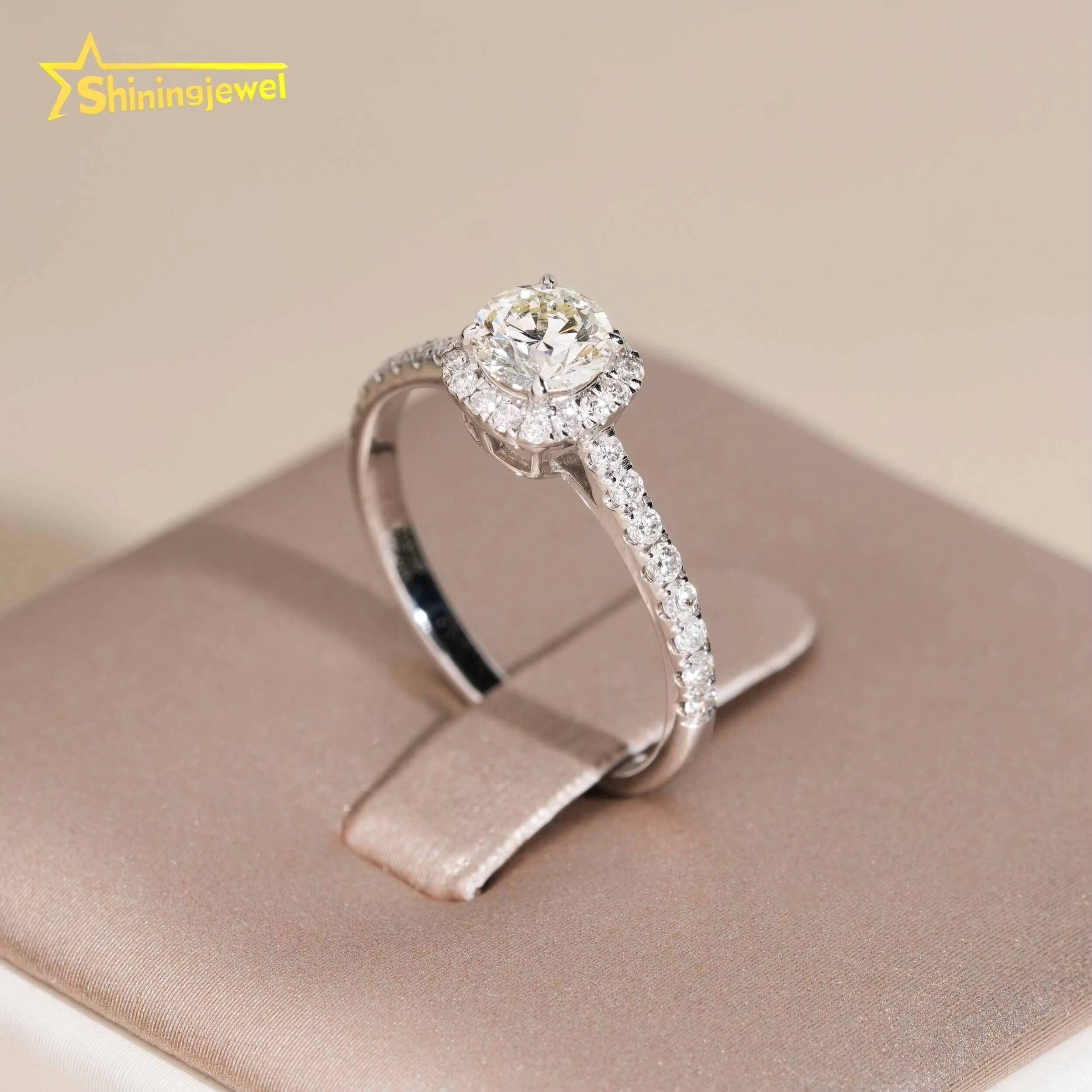 5mm Round Natural Diamond Women Jewelry Wedding Ring 14K Solid White Gold Jewelry Real Diamond Engagement Rings