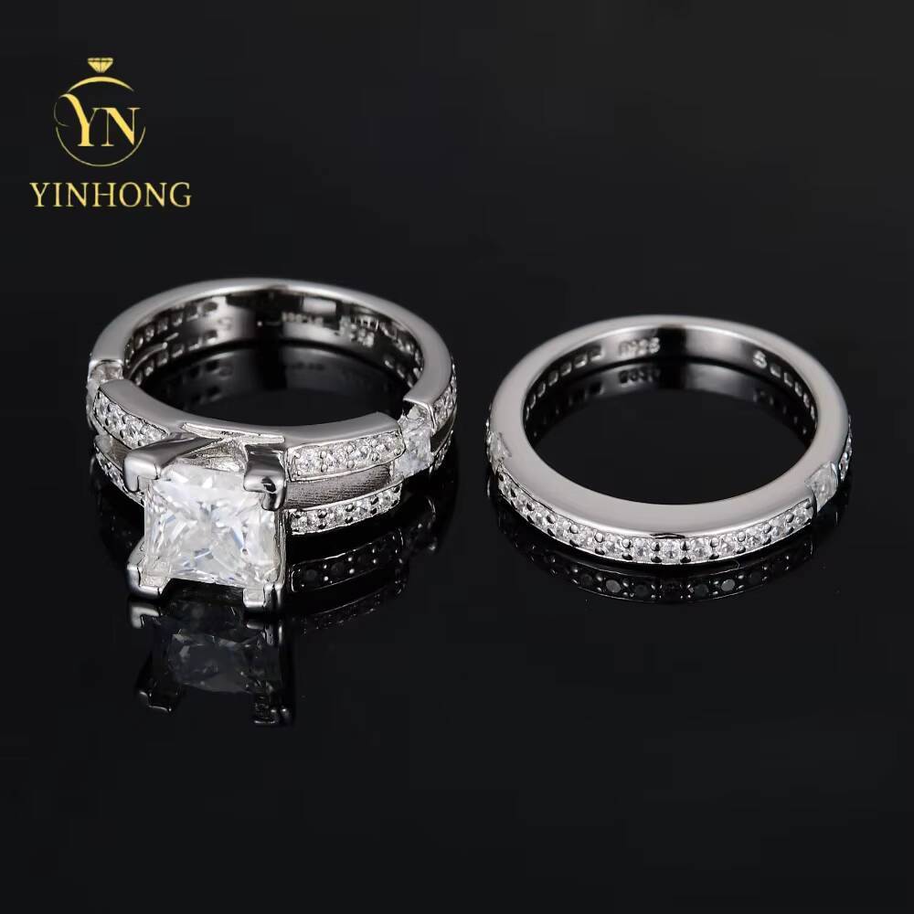 Fashion Silver Color Diamond Band Wedding Ring S925 Silver Set Jewelry Engagement Moissanite Ring