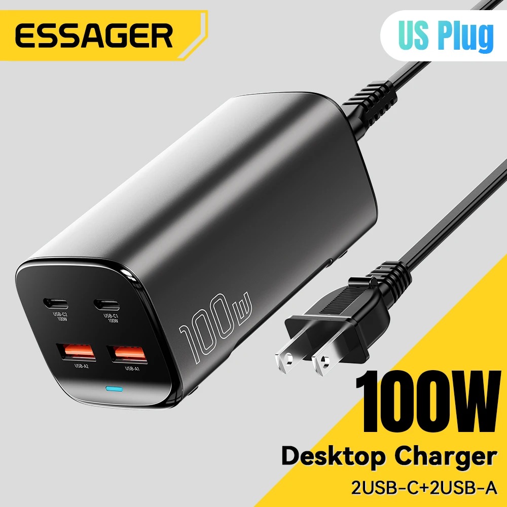 Essager 100W GaN Charger Desktop Laptop Fast Charger 67W 4 in 1 Adapter For iPhone 15 14 13 Pro Max Phone Charger Xiaomi Samsung