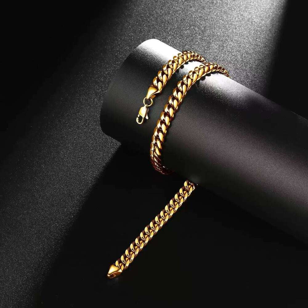 Gold Miami Cuban chain necklace men's hip-hop jewelry necklace 6/8/10/12mm wide men's titanium steel necklace stainless steel Cuban Lobster 