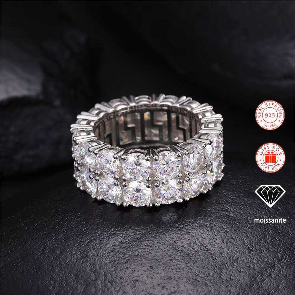 1pc Inlaid Moissanite Ring for Men 18K GoldPlated S925 Sterling Silver Ring Hiphop Style Ring