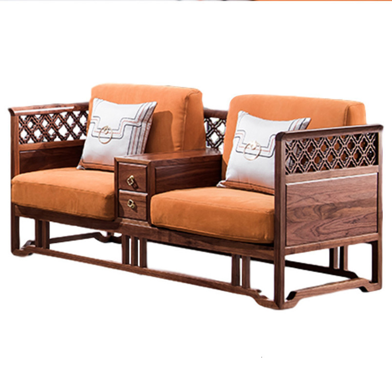 Customizable New Chinese Style Black Walnut Solid Wood Sofa Set for Villa Living Room