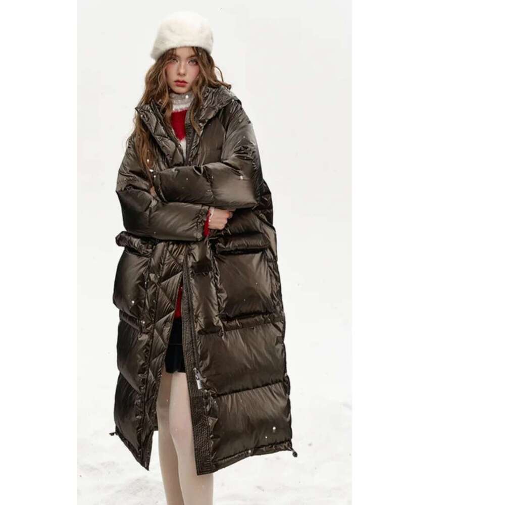 2025 Winter New Arrivals Hooded Drawstring Pockets Long Down Jacket For Womens Coat