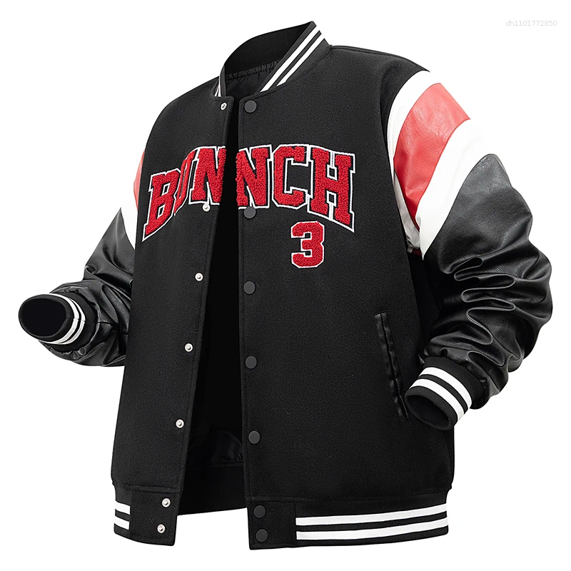 Men's Jackets Mens Varsity Bomber Black Vintage Letter Embroidery Loose Baseball Coats Faux Wool Leather Jacket For Fall&winter