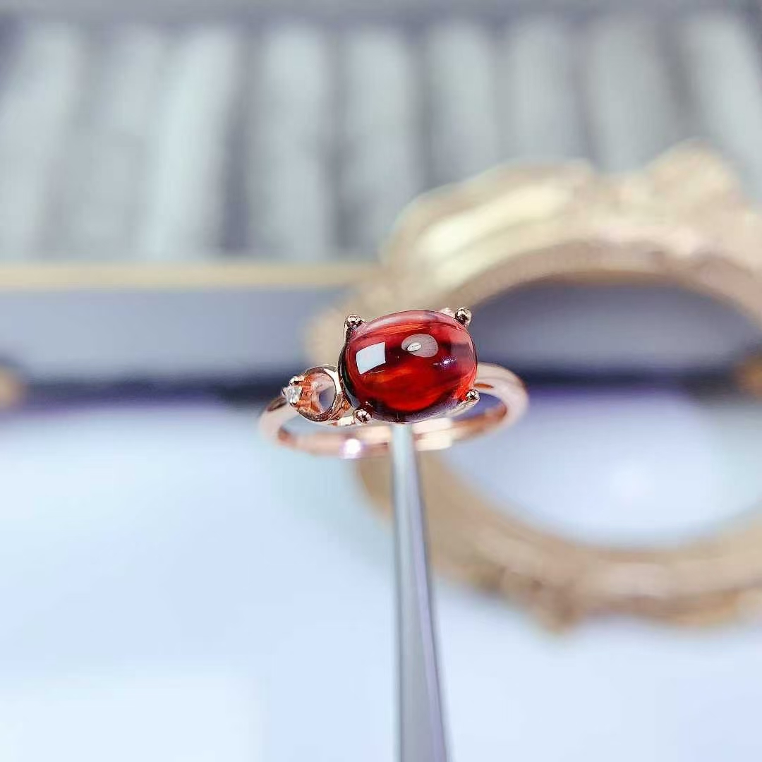 925 silver Cabochon gemstone ring natural garnet ring with certificate 7mm*9mm 2ct real garnet jewelry with thick 18K gold plating