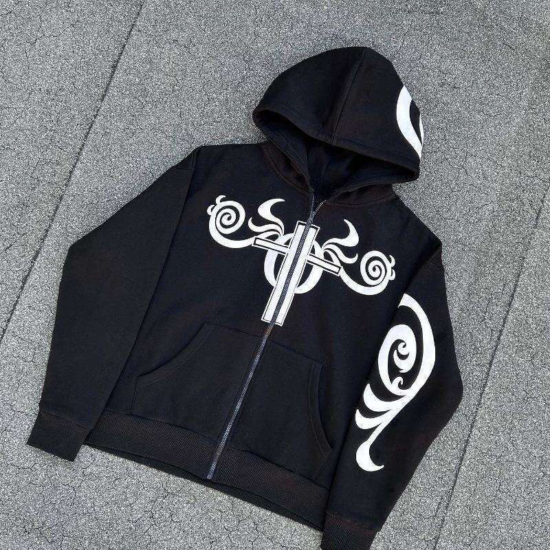 2025 Autumn Winter Gothic Harajuku Trendy Brand Letter Pattern Printed Hoodie Long Zipper Sweatshirt Jacket