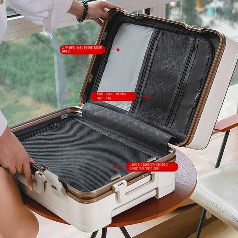 Gilding Aluminum Frame Suitcase Thickened PC Multifunctional 20 inch Boarding box Morandi Color Series 24 26 inch Trolley CaseW251024