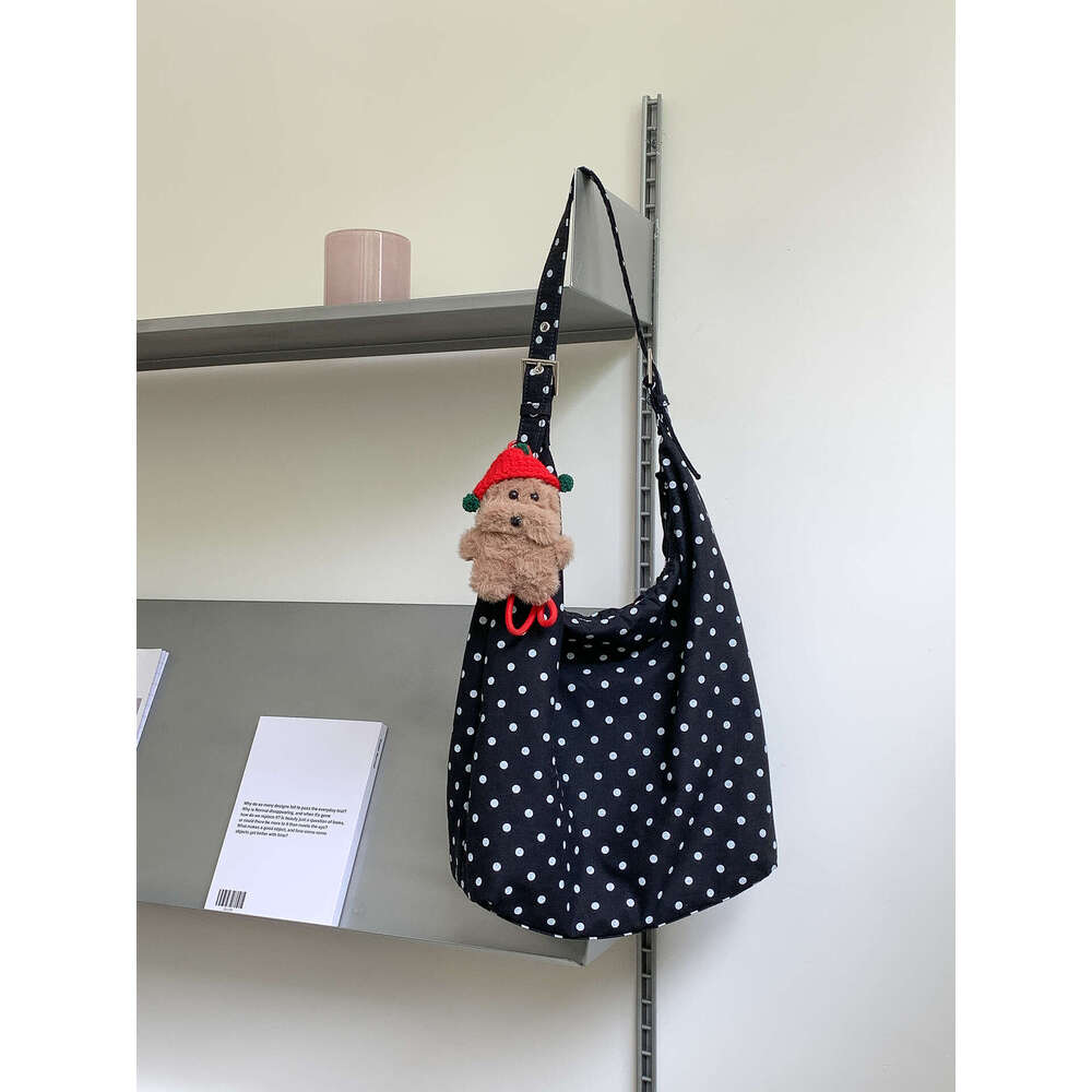 New Casual Polka Dot Women, Cotton Trendy Large Capacity Tote Bag, Lazy Style Commuter Shoulder Bag For Women B5