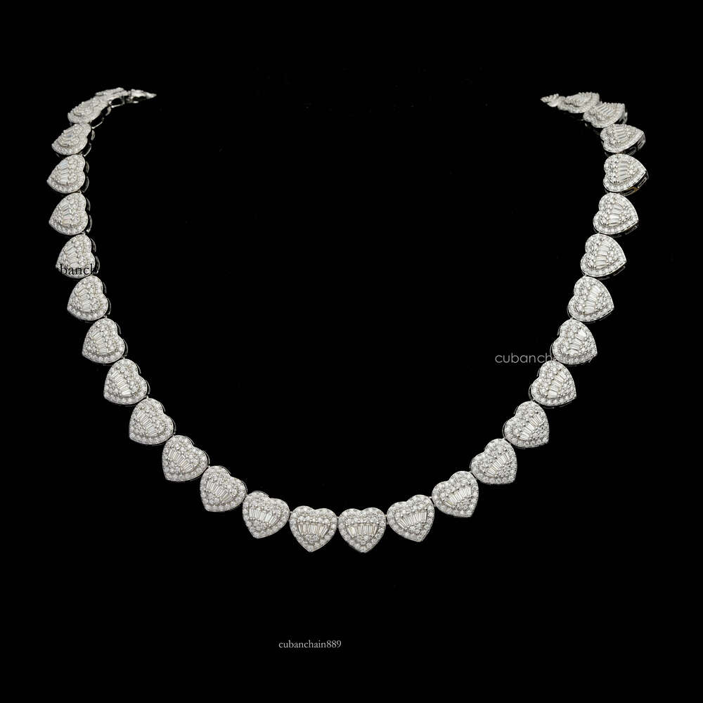 vvs iced Sier Glow Stone Hip Hop Jewelry 12mm Heart-Shaped Zirconia Tennis Necklace ChainA customizable necklace