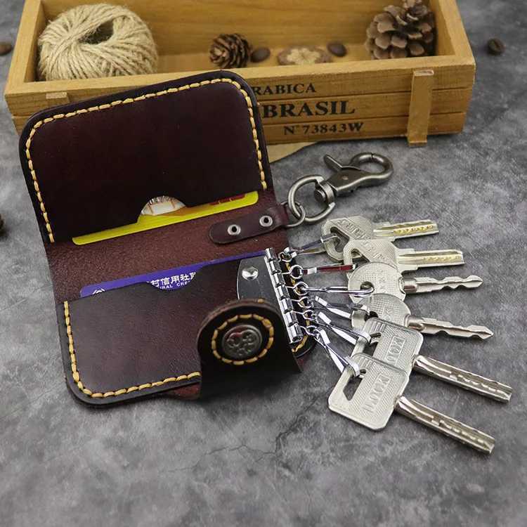 Hand Stitched Vegetable Tanned Leather Key Holder Durable Japanese Style Housekeeper Key Case Z251023