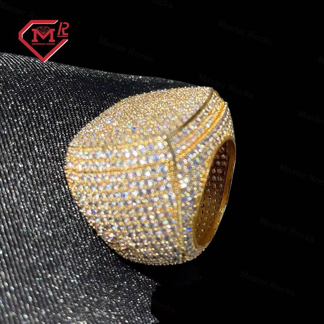 Fully Iced Out Sterling Silver 925 Rings With Moissanite Prong Setting Cushion Design Vvs Diamond Hip Hop Ring Moissanite