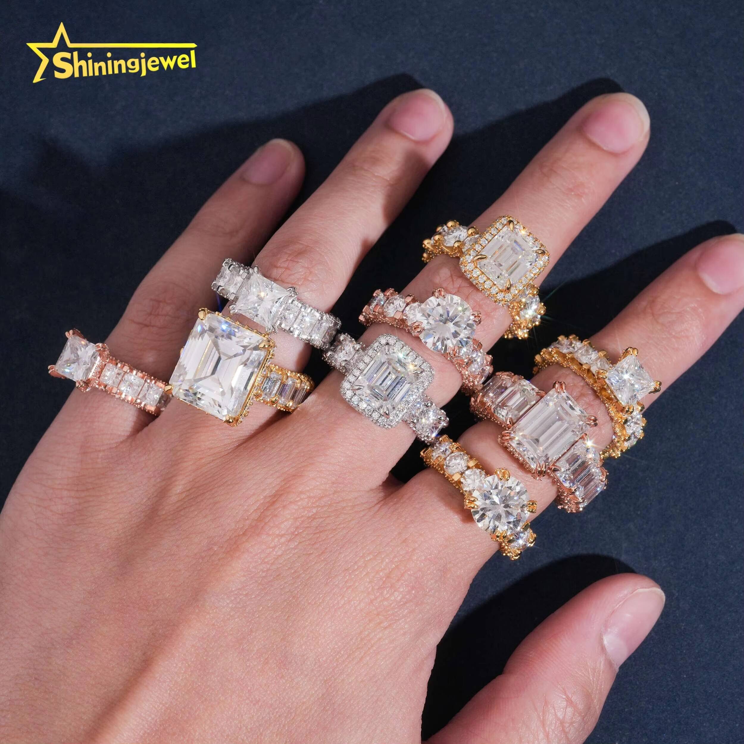Luxury 925 Sterling Silver Iced Out Moissanite Ring Collection Fine Jewlery Custom Wedding Rings for Women