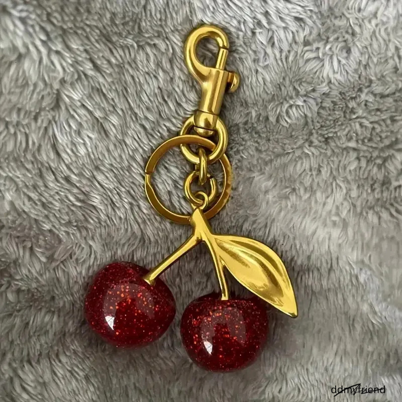 Elegant Cherry Keychain Charm - Shiny Resin And Metal Bag Accessory For Women's Purse Or Handbag Ddmyfriend