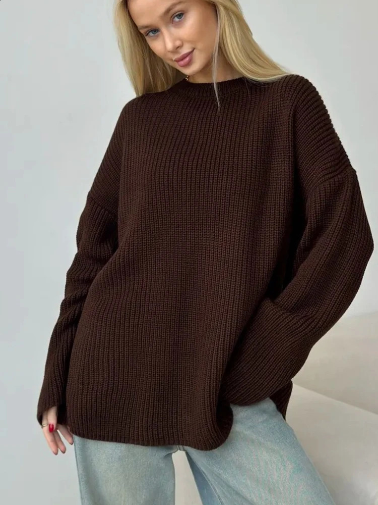 Tossy Casual Knit Round Neck Pullover Female Clothes Loose Long Sleeves Solid Ribbed Patchwork Knitwear Women Sweater Pullover 251023