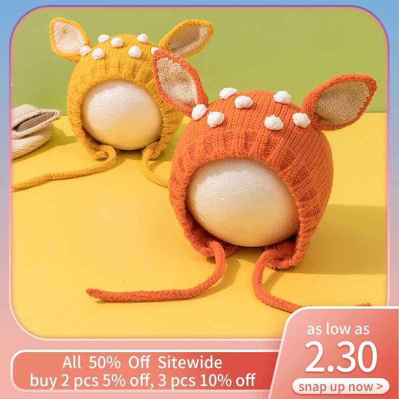 Kids Christmas Cap Cute Elk Baby Ear Protection Hat Cartoon Children Beanie Winter Warm Earmuffs Bonnet Newborn Knitted Hat GiftL251024