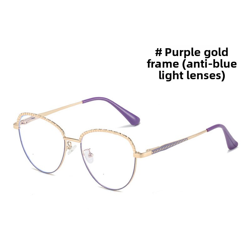 New Cat Eye Large Frame Metal Blue Light Blocking Non-Prescription Glasses Fashionable Women's Eyeglass Frames Can Be Paired