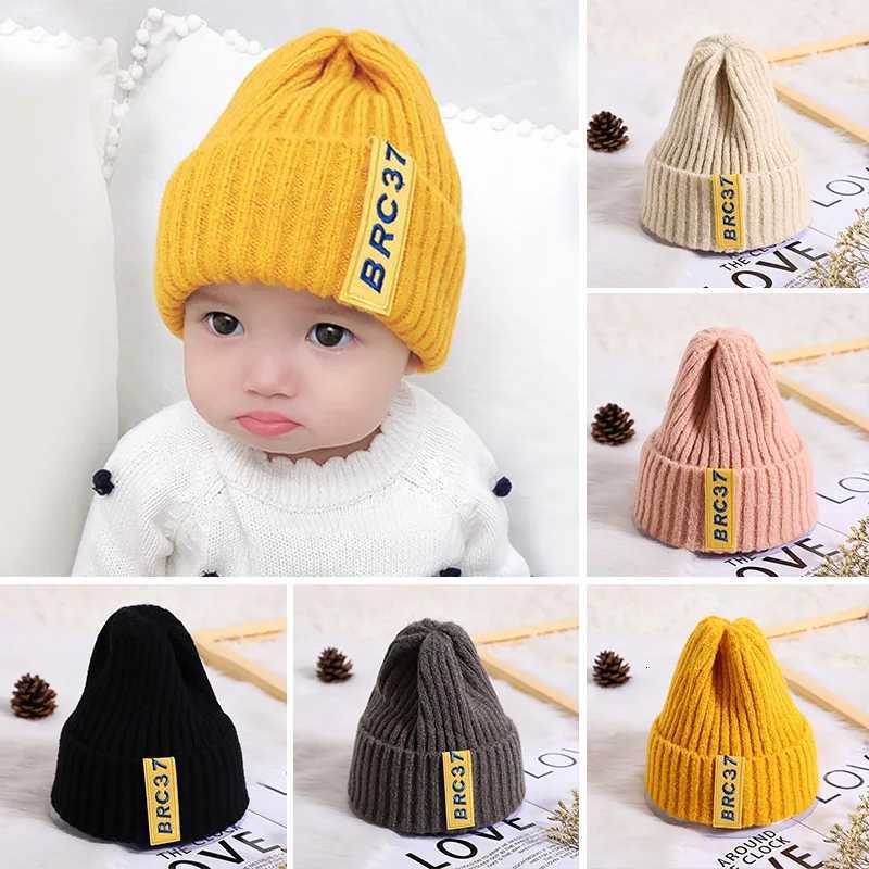 Winter Baby Knitted Hat Solid Color Woolen Crochet Bonnet 16year Children Warm Pullover Cap Fashion Kids Beanie Letter SkullcapL251024
