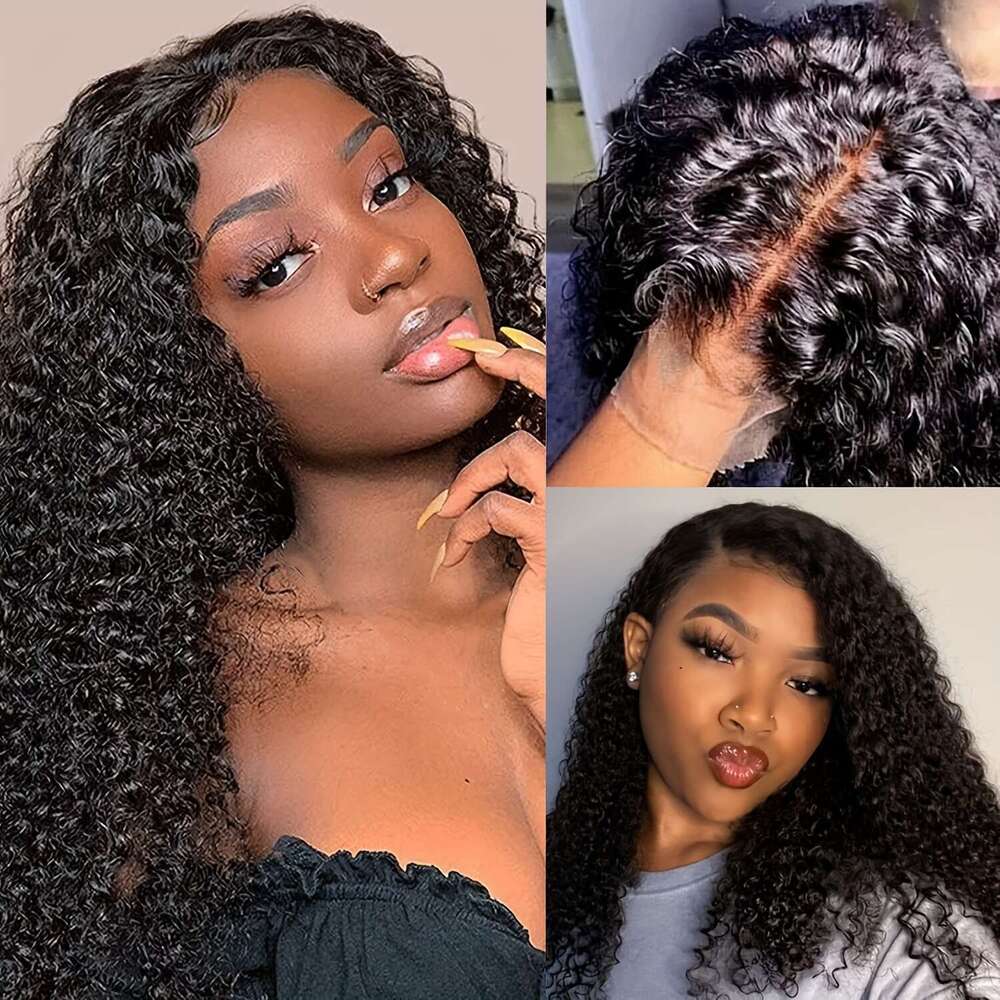 Front Human 4x4x1 Lace Closure 180% Density Kinky Curly Wigs with Brazilian Remy Unprocessed Virgin Hair Wig Natural Color