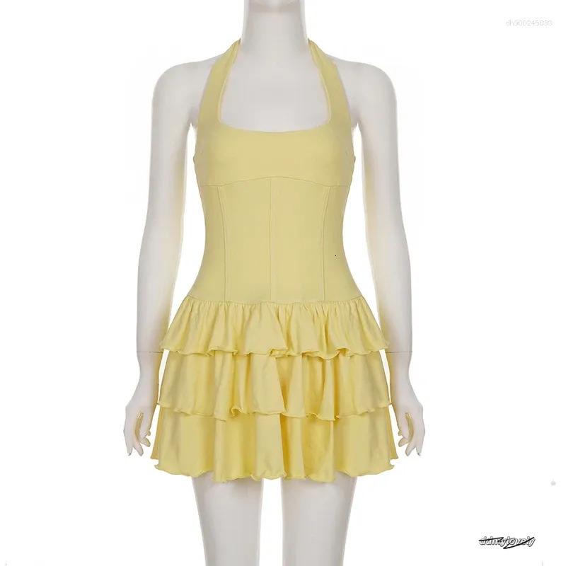 Tornova Halter Mini Dress - Women's Casual Summer Dress, High Waist Ruffled Design Ddmylovely