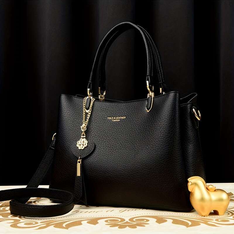 Elegant Handbag Bury Elegant Women's Handbag - Golden-Tone Hardware, Detachable Chain Zipper Closure, Retro Style, Adjustable Shoulder Strap, Per