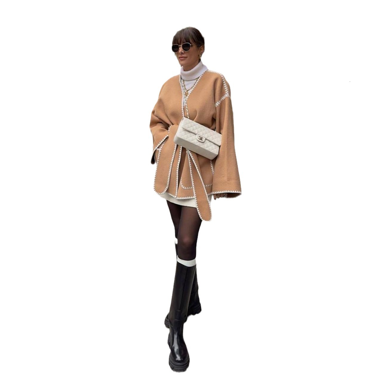 New autumn and winter designer V-neck lace up cardigan with waistband and lace design suitable for women's outerwear