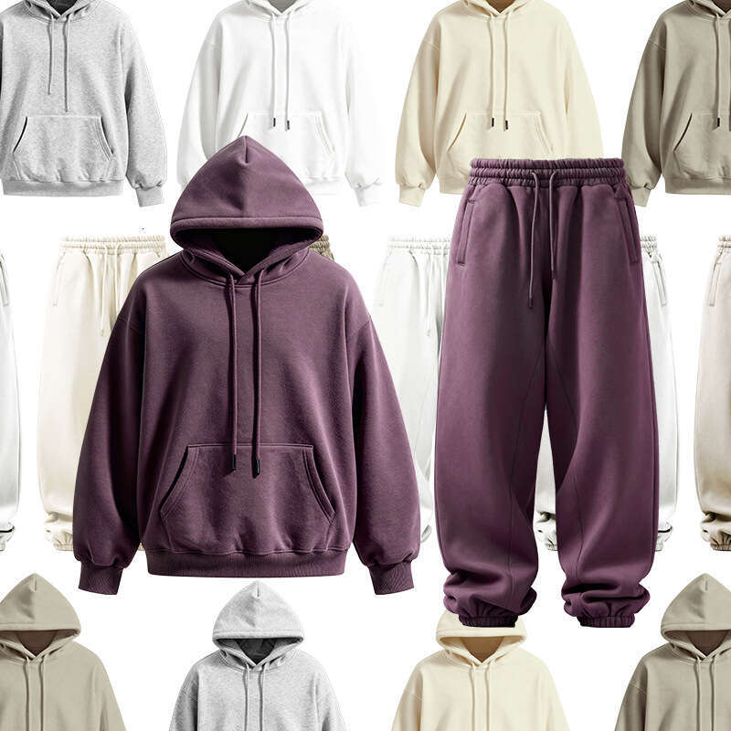Men's Clothing|American Style Hooded Set 25 Winter New Lined Thickened 10 Colors Fleece Sweatshirt Sweatpants Unisex