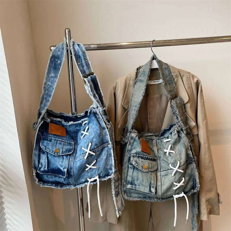 Washed Denim Shoulder Bag For Women Handbags Large Capacity Female Messenger Bags Soft Jeans Casual Big Totes Shopping Bag