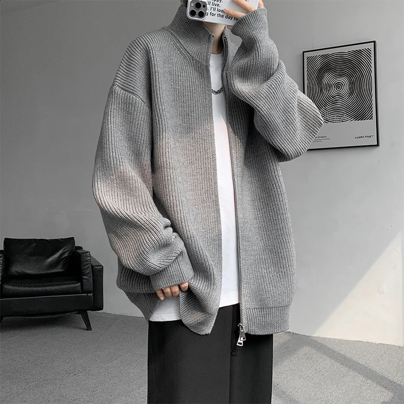 Japanese lazy style stand up collar zipper cardigan sweater jacket mens 2024 spring and autumn knitwear couple 251015