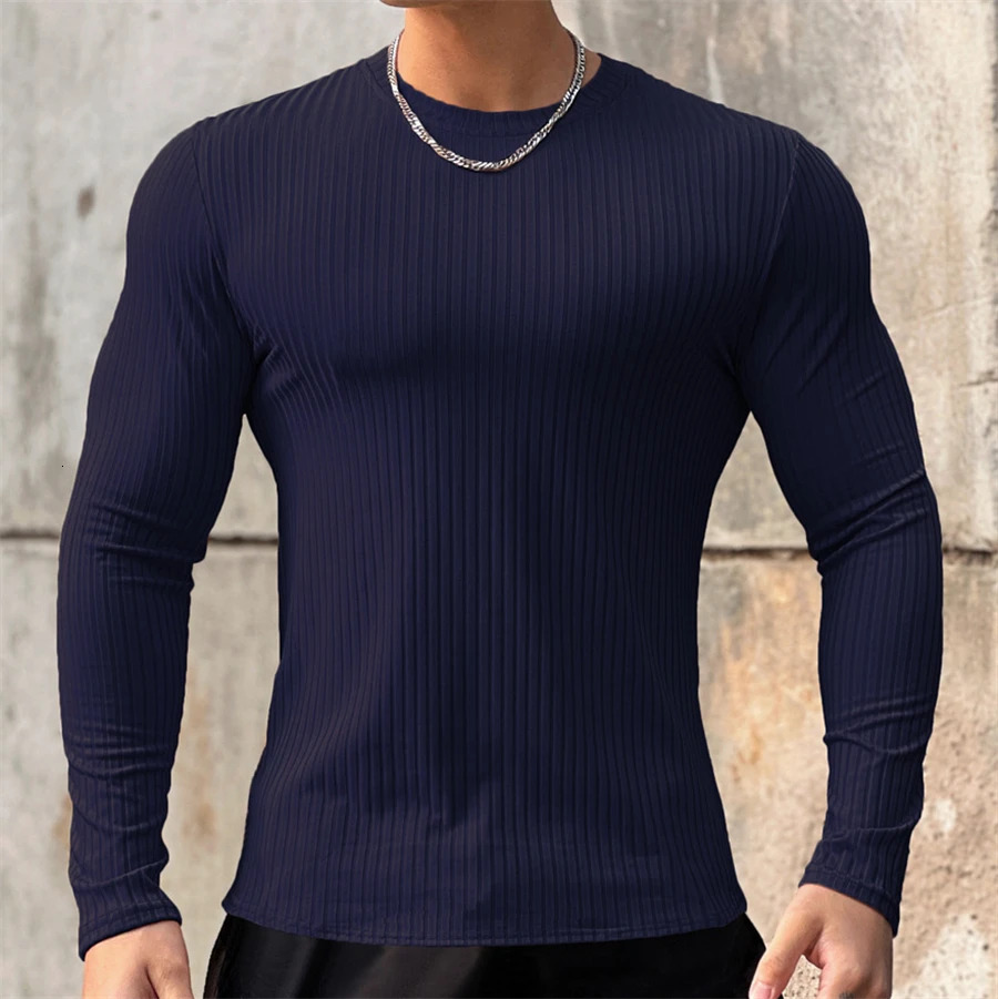 mens T shirt Solid colors Long Sleeve Slim Tshirt young men Pure color tee shirt Casual Tee men Long Sleeve tops 251024 - view 6