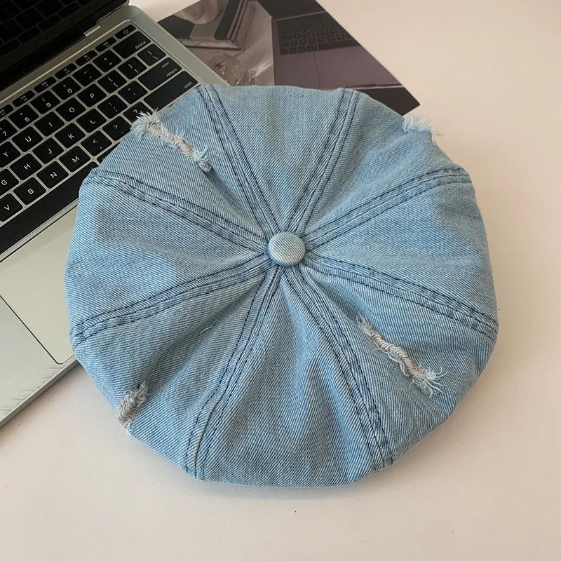 Trendy Blue Denim Beret Hat Slouchy French Style Cap for Women Chic Denim Beret Headwear Casual Accessories Spring Autumn 251023