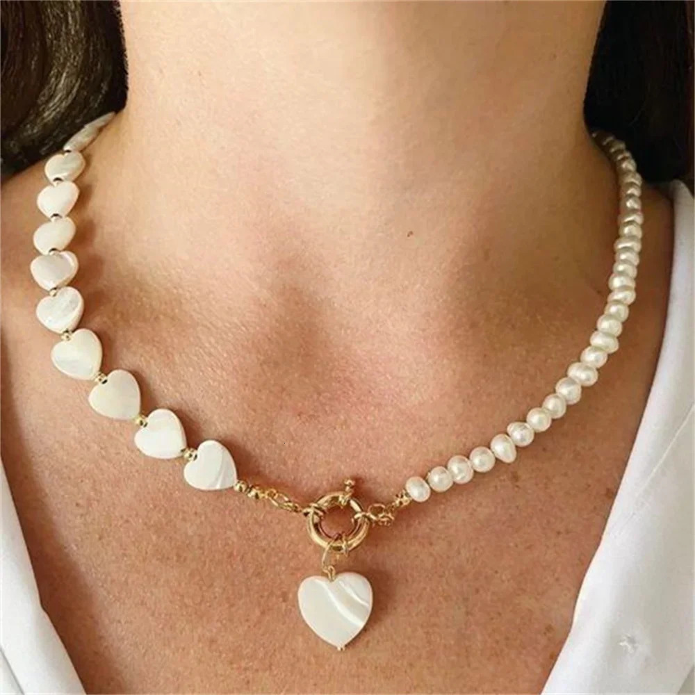 Vintage White Natural Heartshaped Shell Chain Necklace For Women Female Boho Fashion Simple Choker Sandy Beach Jewelry Gift 251016